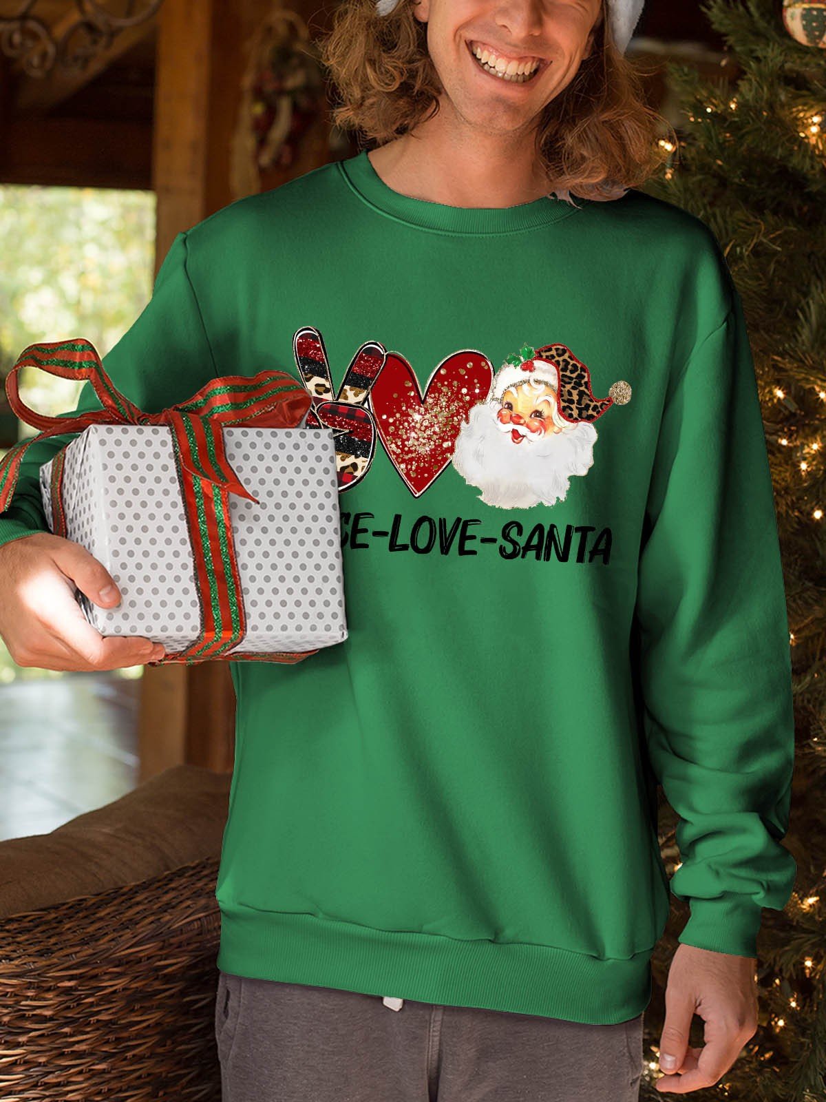 Men’S Peace Love Santa Leopard Sweatshirt