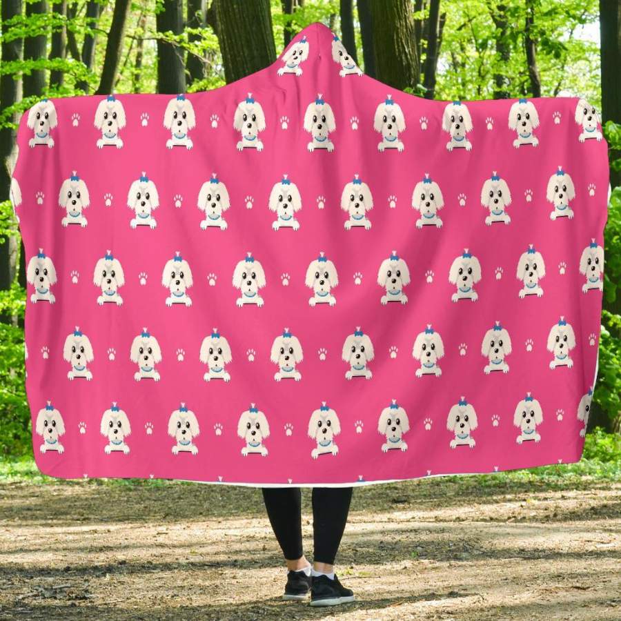 Dog Maltese Puppy Pattern Print Hooded Blanket