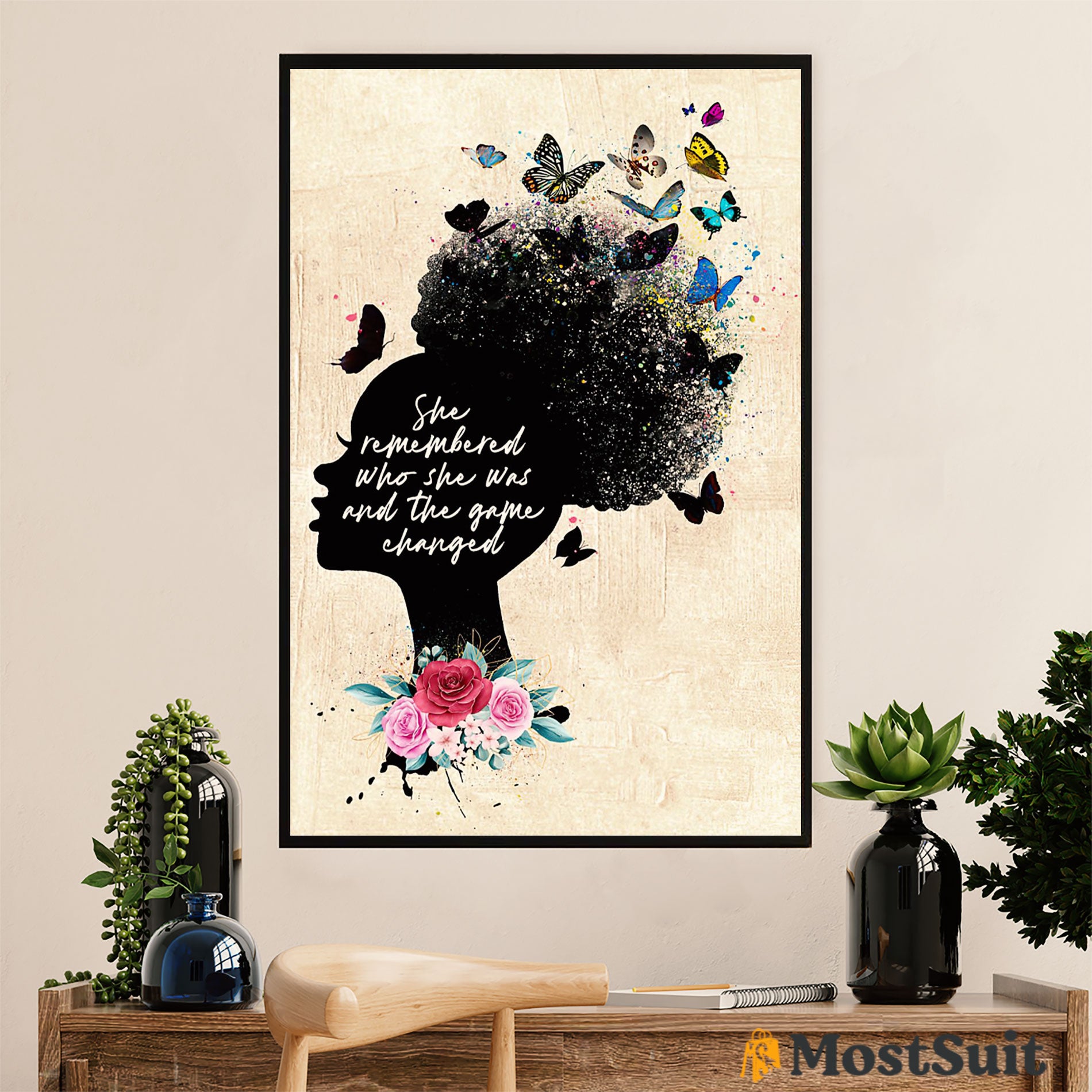 African American Afro Poster | Gift For Black Girl | Juneteenth Day Room Wall Art – Inspirational Quotes Butterflies