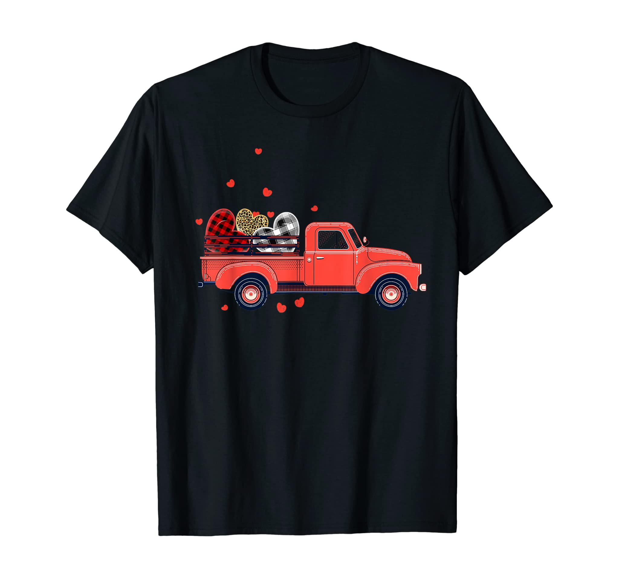 Vintage Truck Three Hearts Leopard Buffalo Plaid Valentine’s T-Shirt