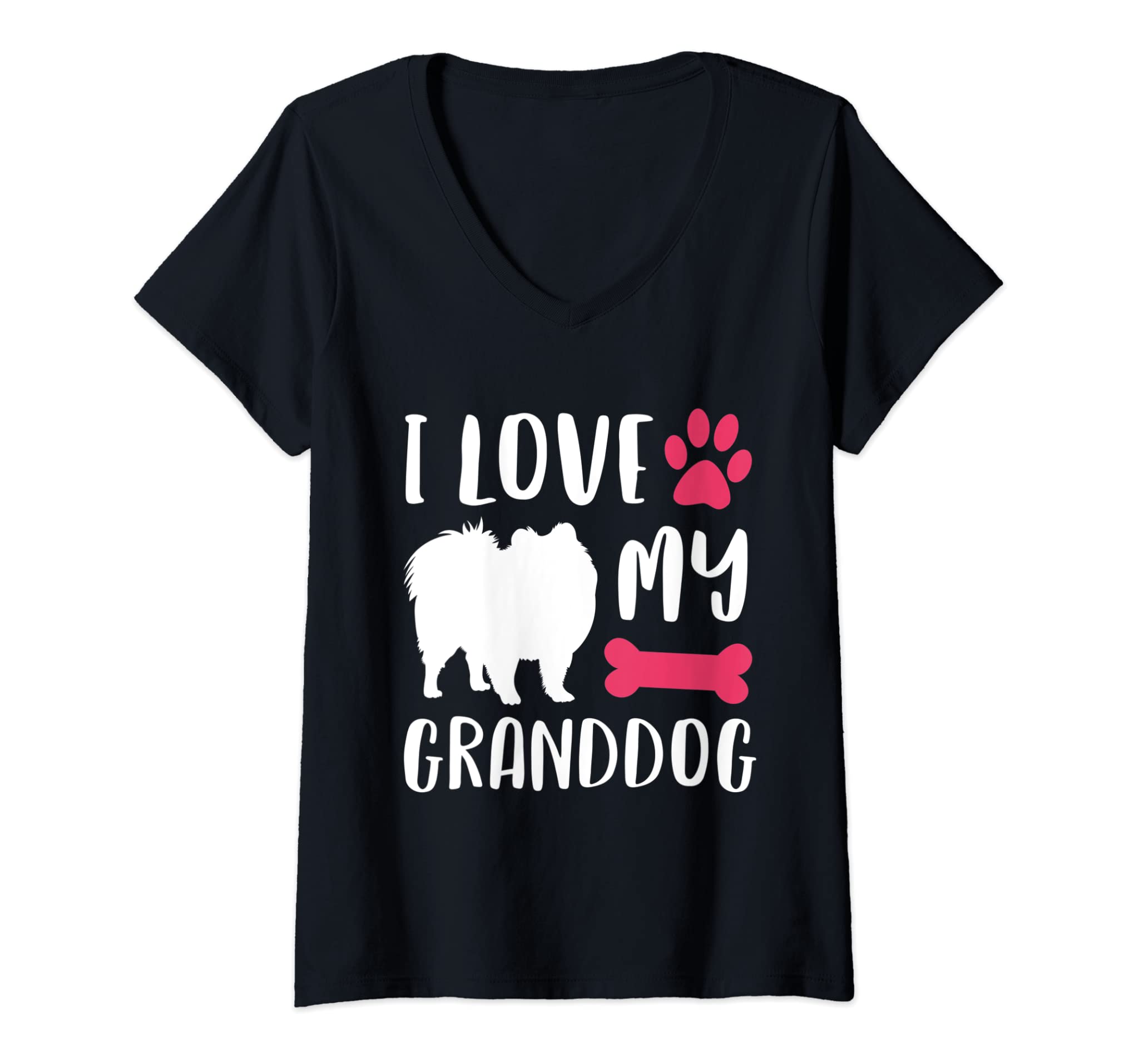 Womens I Love My Granddog Shirt Pomeranian Dog Grandma Grandpa Gift V-Neck