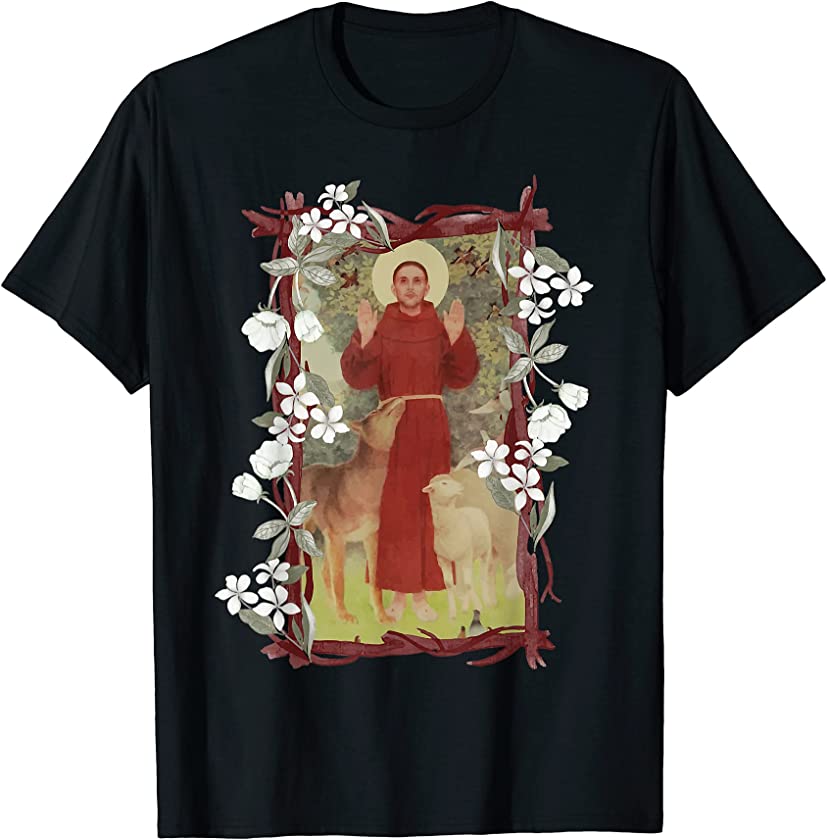 St Francis of Assisi Patron of Animals Floral Catholic Saint T-Shirt