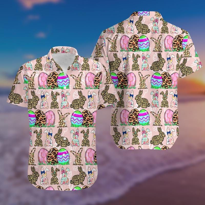 Bunny Leopard & Eggs Pink Day Hawaiian Aloha Shirts  #V