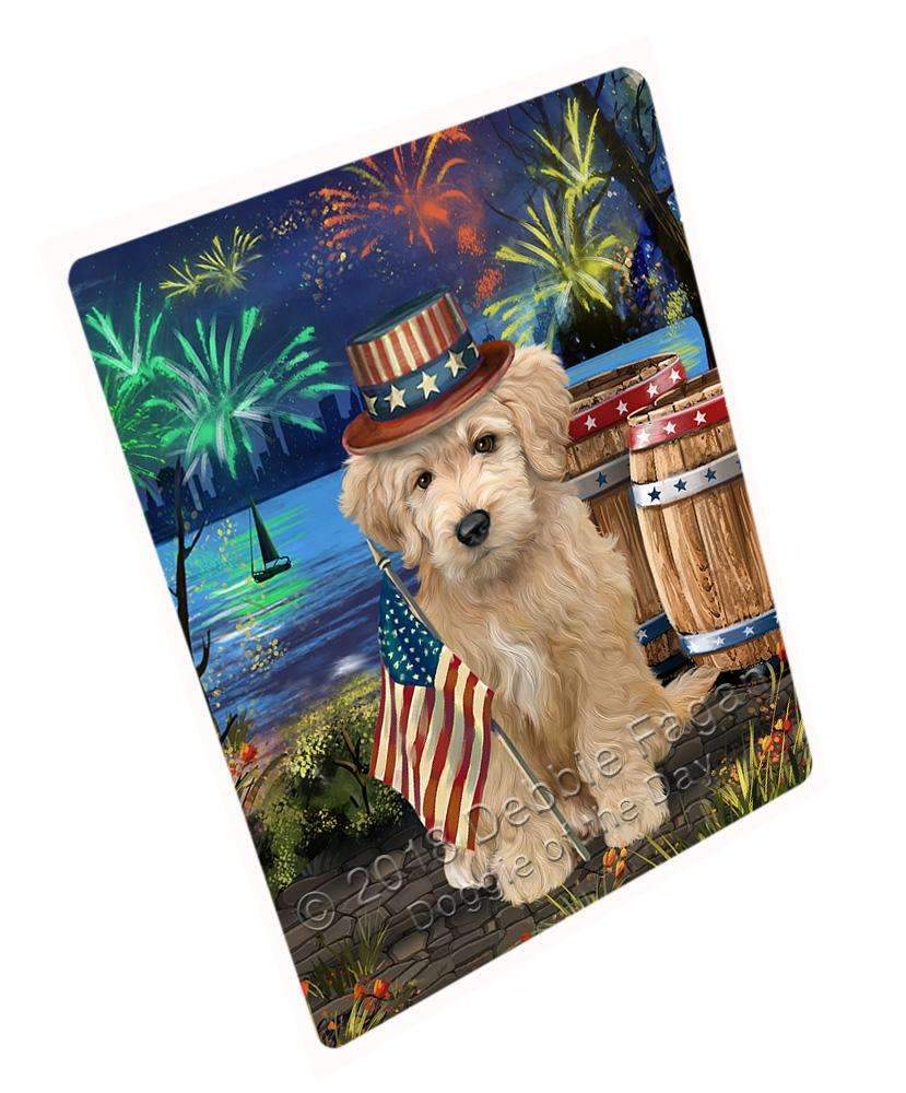 4Th Of July Independence Day Fireworks Goldendoodle Dog At The Lake Blanket Blnkt76476