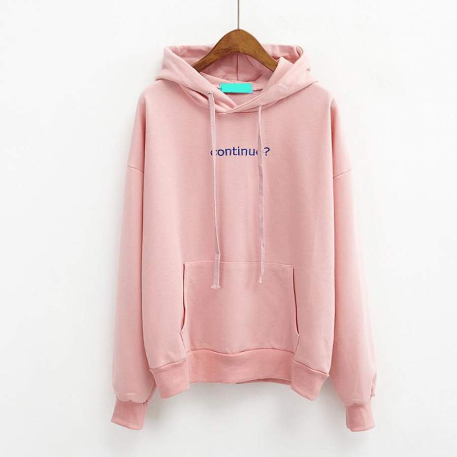 Women’s Casual Autumn Winter Chicing Letters Embroidered Loose Hooded Sweatshirt Pink Pullover Hoodie