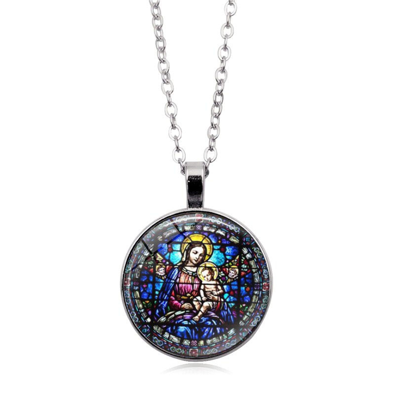 2020 Men and Women Gifts Virgin Mary Time Gem Glass Dome Pendant Necklace Bohemian Jewelry Retro Sweater Chain alx