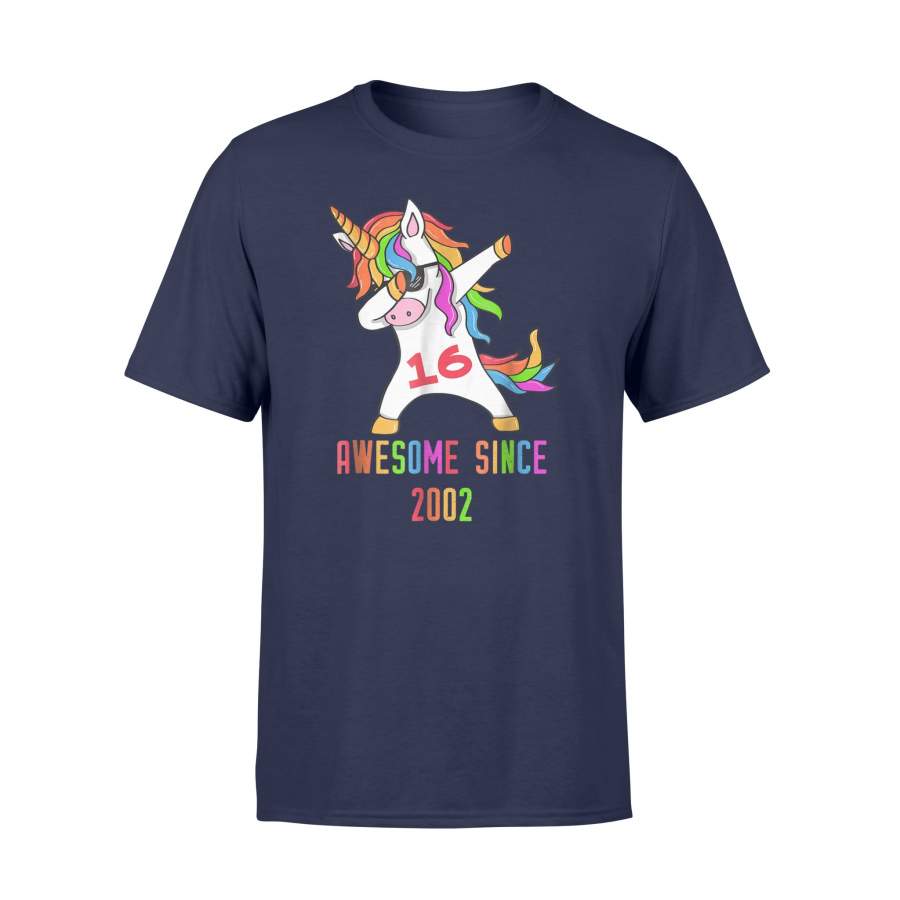 16th Birthday Dabbing Unicorn Kids Awesome Since 2002 T Shirt