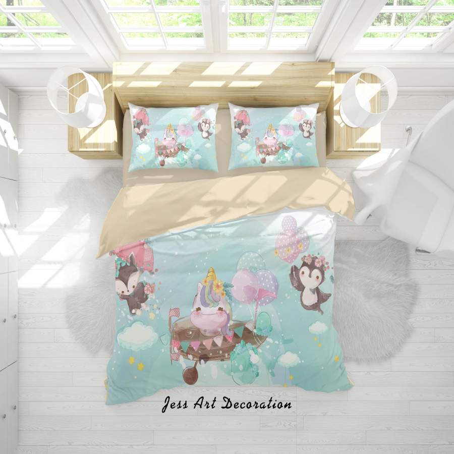 3D Cartoon Animal Balloon Sky Quilt Cover Set Bedding Set Duvet Cover Pillowcases A341 LQH