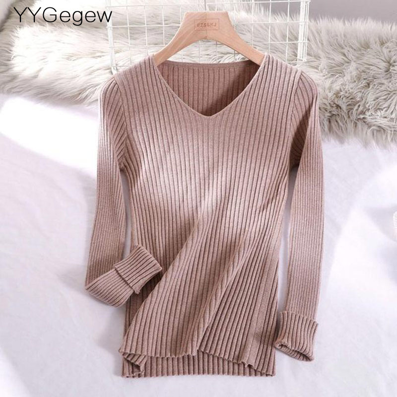 Basic V-neck Solid Autumn Winter Sweater Pullover Women’s Slim Knitted Sweater Long Sleeve Badycon Sweater Cheap alx