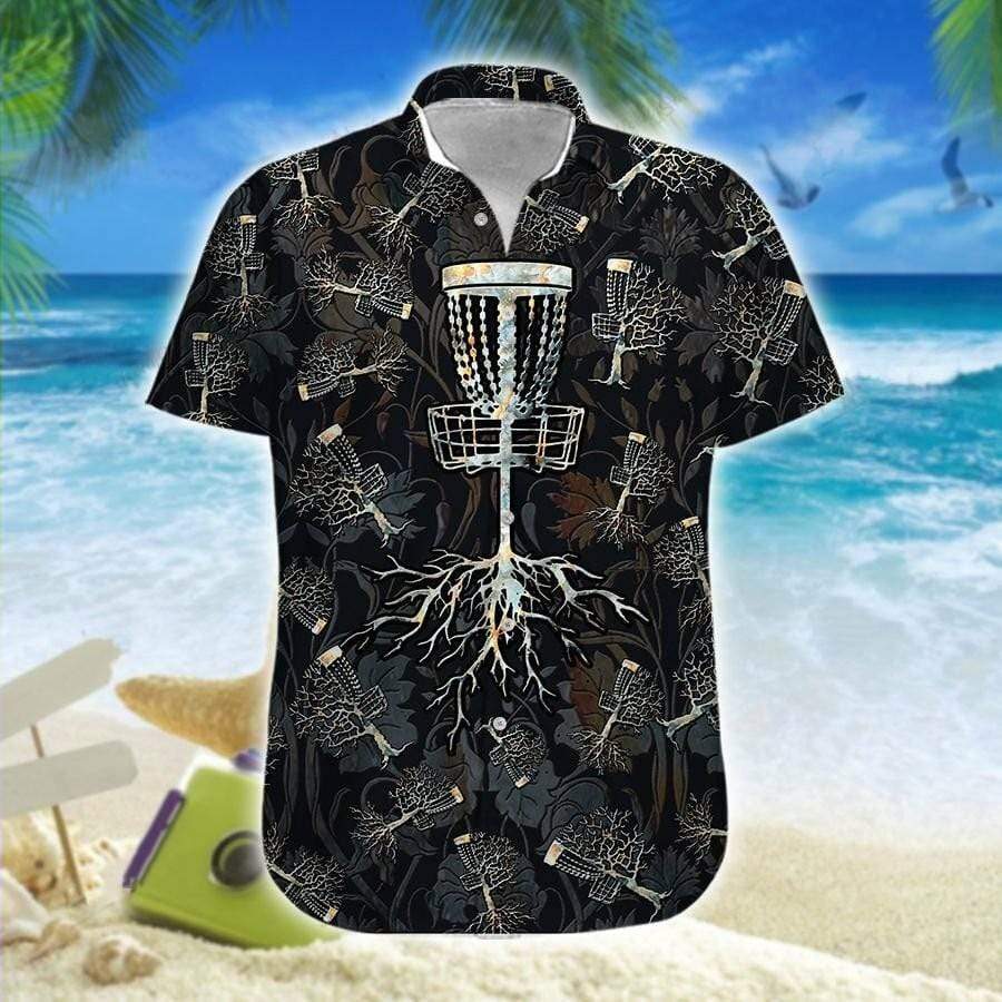 Hawaii Aloha Shirt Made In Disc Golf Tree Black Ha84817