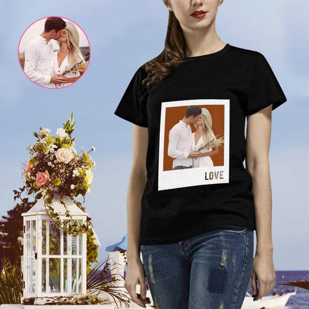 Custom Photo Loving Couple Brown Background Women’S All Over Print T-Shirt
