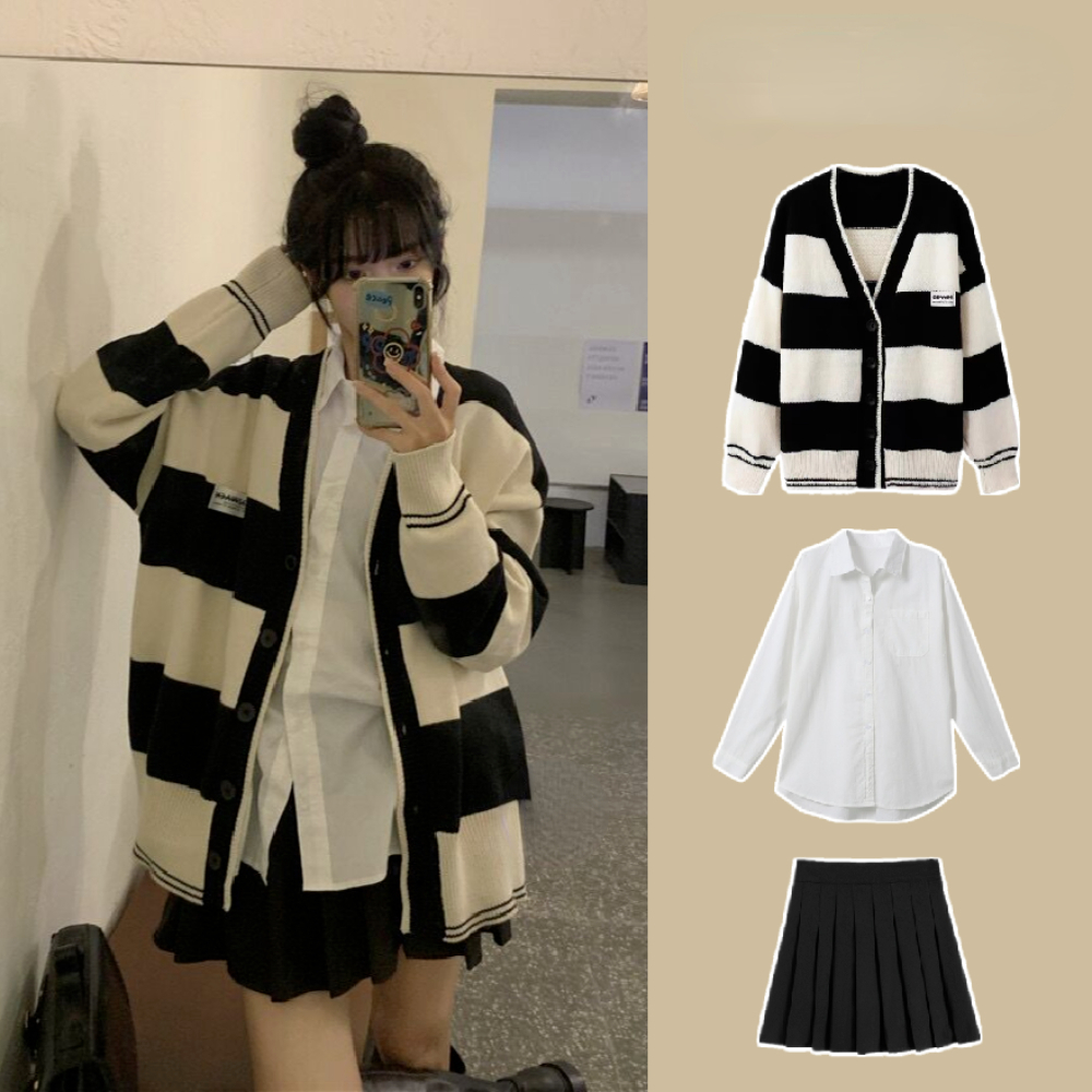 Women’s Suit Sweater Women’s Loose Coat Ins 2022 New Autumn and Winter Student Sweater + Short Skirt Women’s Two Piece Suit alx