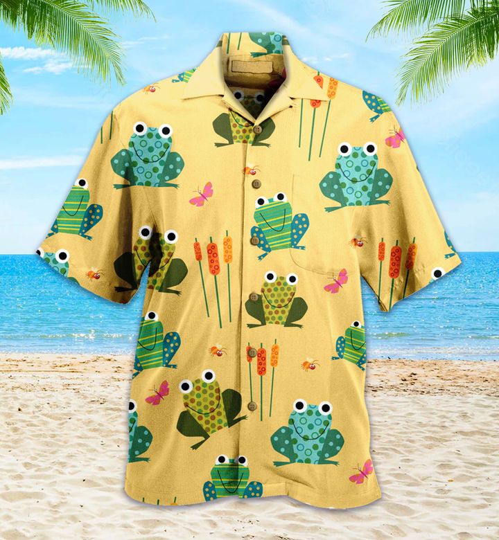 Retro Frog Yellow Hawaii Shirt Ha87058