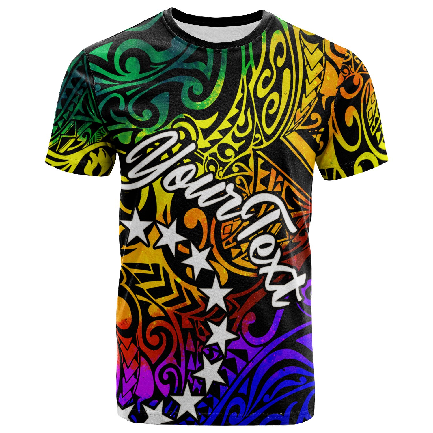 Cook Islands Custom Personalised T-Shirt – Rainbow Polynesian Pattern – BN11