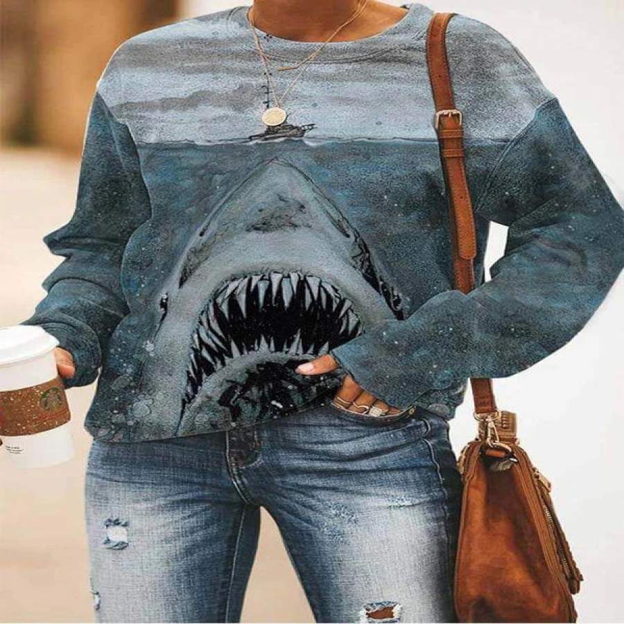 Shark Printed Loose Sweatshirt