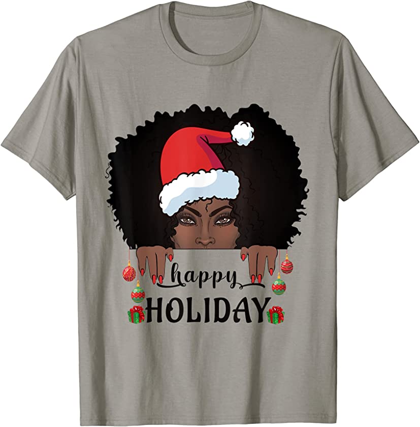 Black Woman Christmas Happy Holiday Melanin Afro Santa Girl T-Shirt