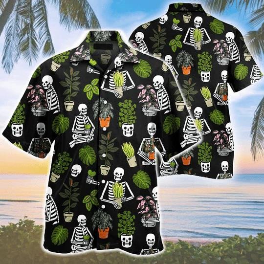 Beautiful Plant Potted Gardener Skull Pattern Hawaii Shirt Ha20883