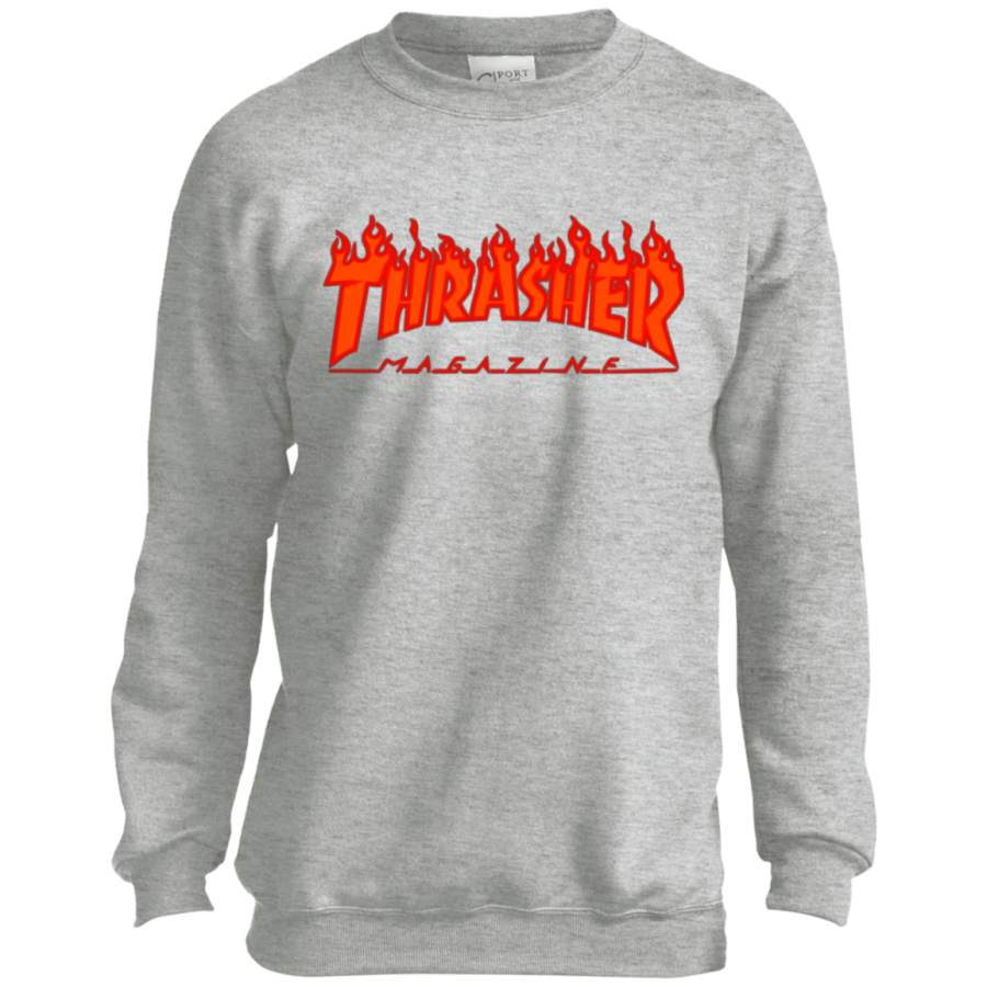 Thrasher Magazine Skateboarding Red Design Youth Crewneck Sweatshirt