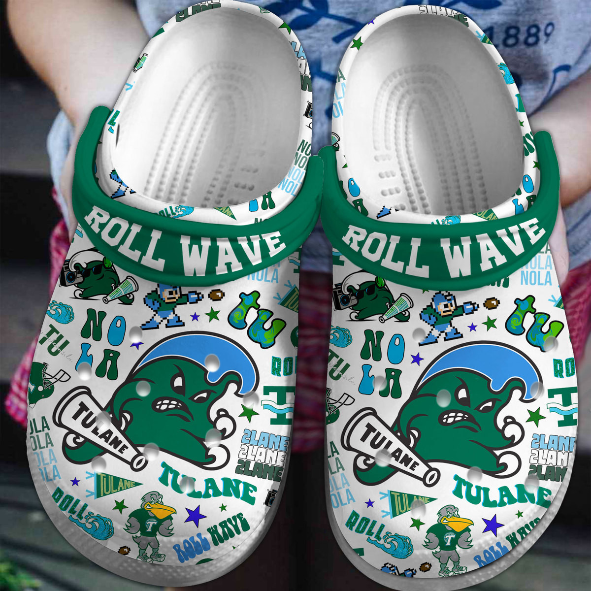 Tulane Green Wave NCAA Sport Crocs Crocband Clogs Shoes Comfortable For Men Women and Kids 2