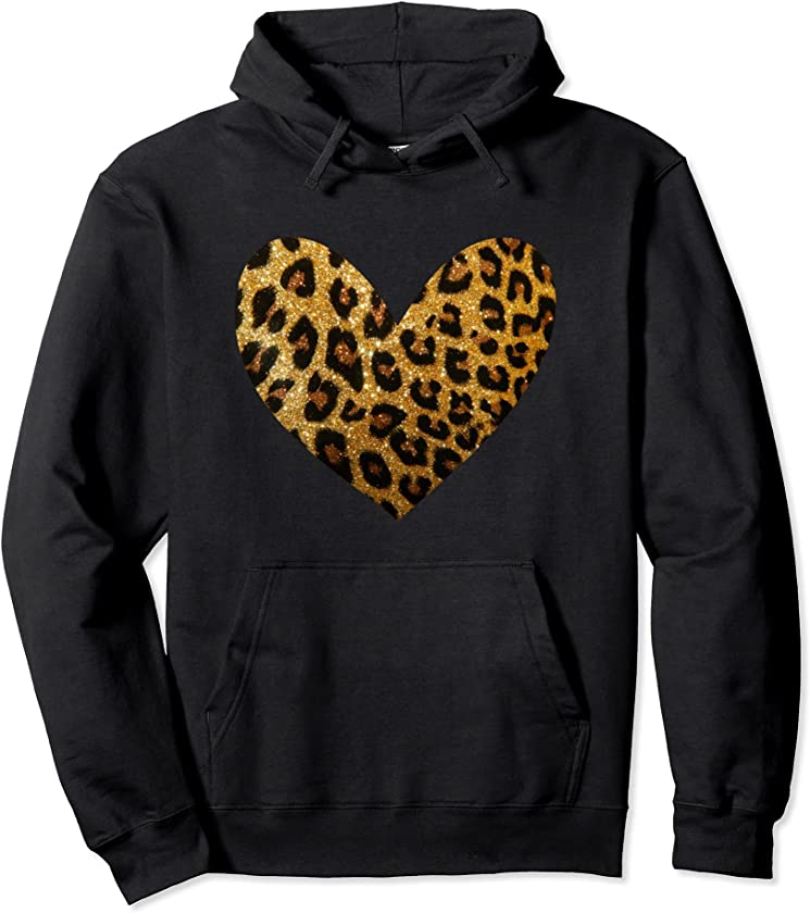 Natural Leopard Pattern Heart / Cheetah Print Cat Lover Pullover Hoodie