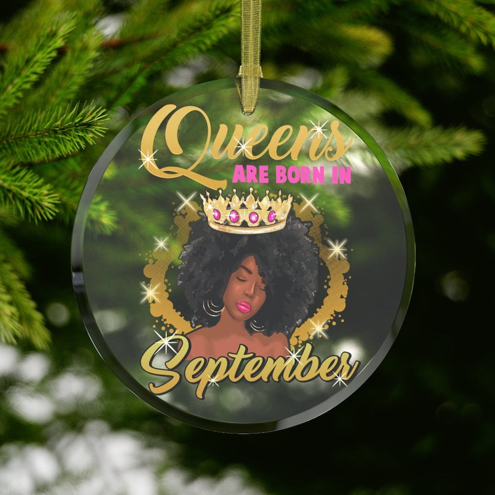 September Black Queen Birthday Black Girl Black Woman Gifts Black Womenafro Crown Christmas Ornament