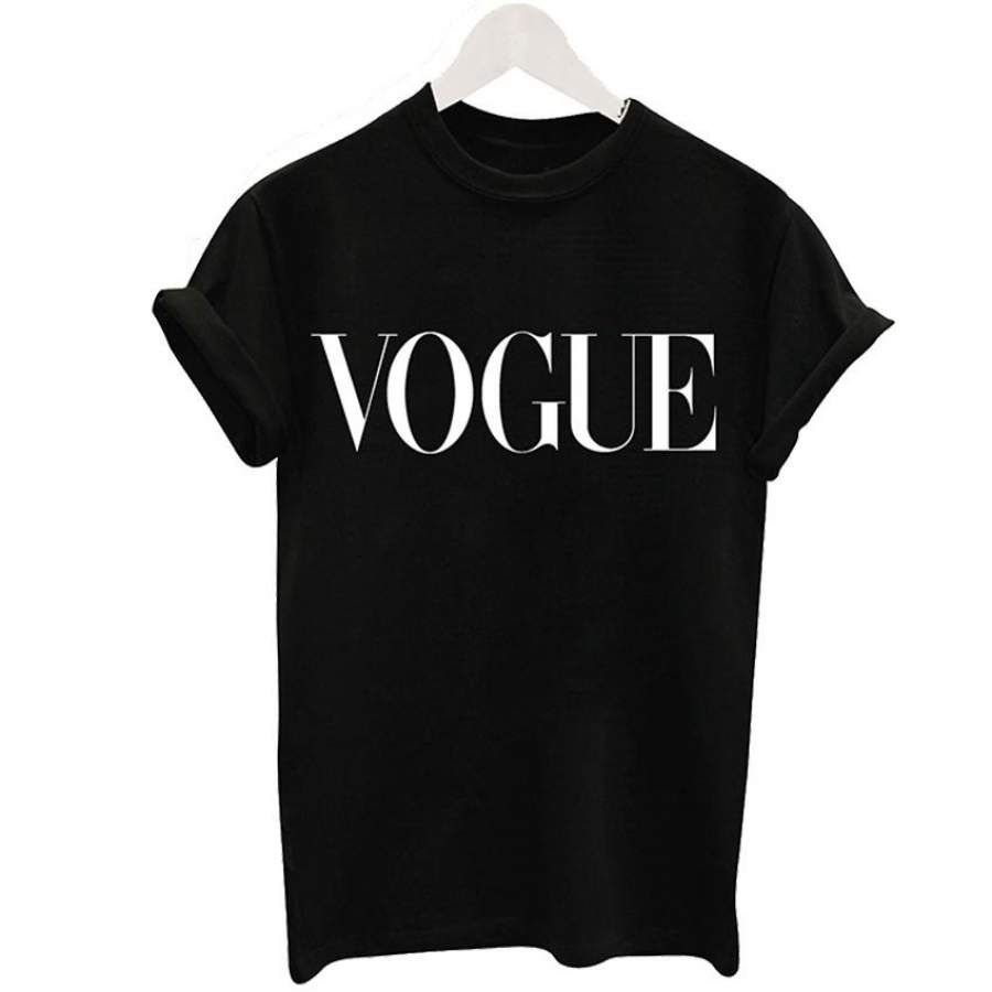 VOGUE T-Shirt Women Tops 2017 Casual Harajuku Summer Letter Print Cute Tshirt Graphic Tees Shirt  cotton t shirt  Black