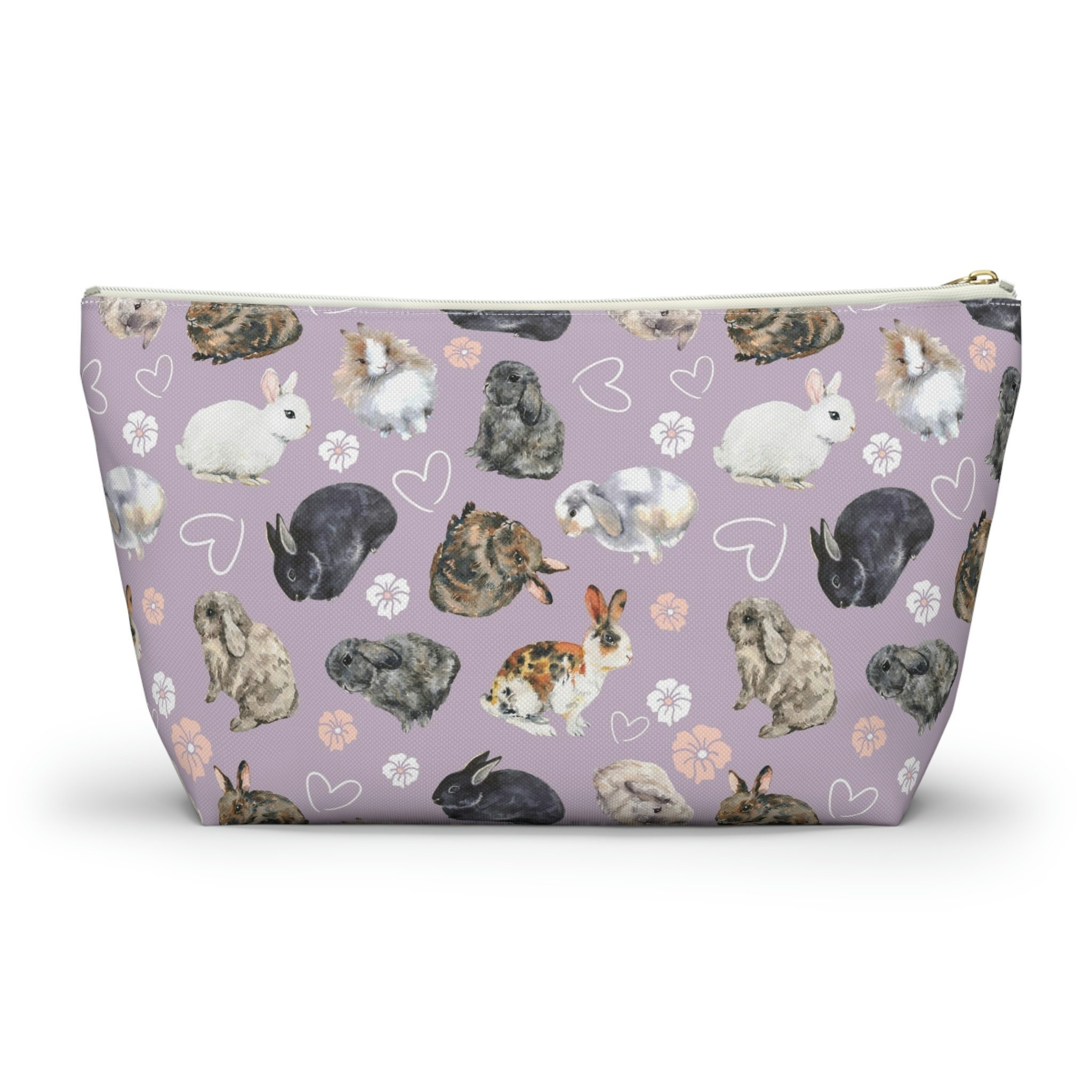 Types of Bunnies Accessory Bag Travel Pouch, Bunny Mom Easter Gift, Bunny Lover Makeup Bag, Lop Lionhead Rabbit Purse Spring Bag