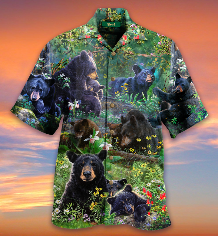 Black Bear Family Colorful Flower Jungle Hawaii Shirt Ha61904