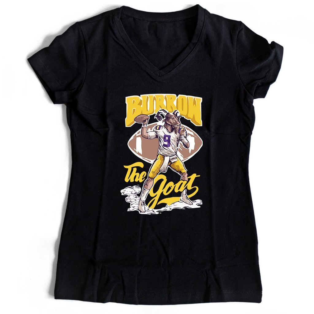 Tigers Joe Burrow The Goat Game Day Women’s V-Neck Tee T-Shirt