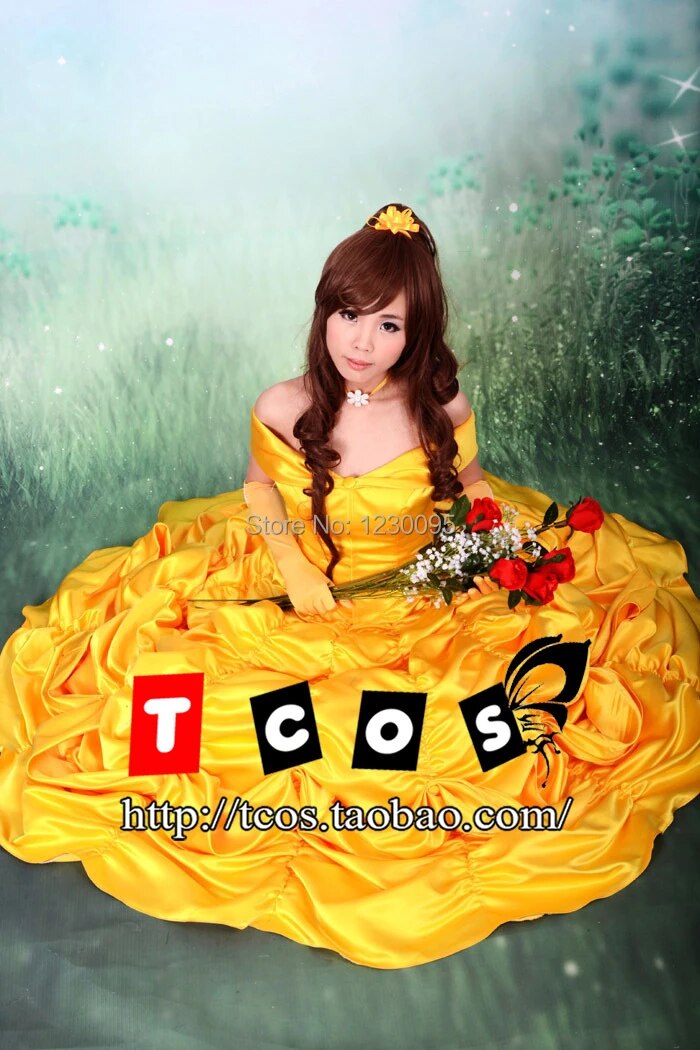 Beauty and the Beast Princess Belle Yellow Dress Princess Belle Cosplay Costumes Halloween Party Dress Women Ball Gowns alx