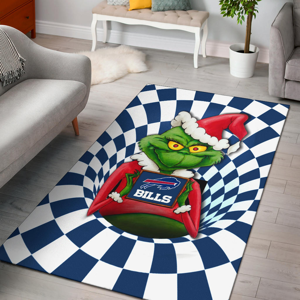 American Football Team Area Rug | Grinch Wearing Santa Clothes Holding Buffalo Bills Rugs Home Decor