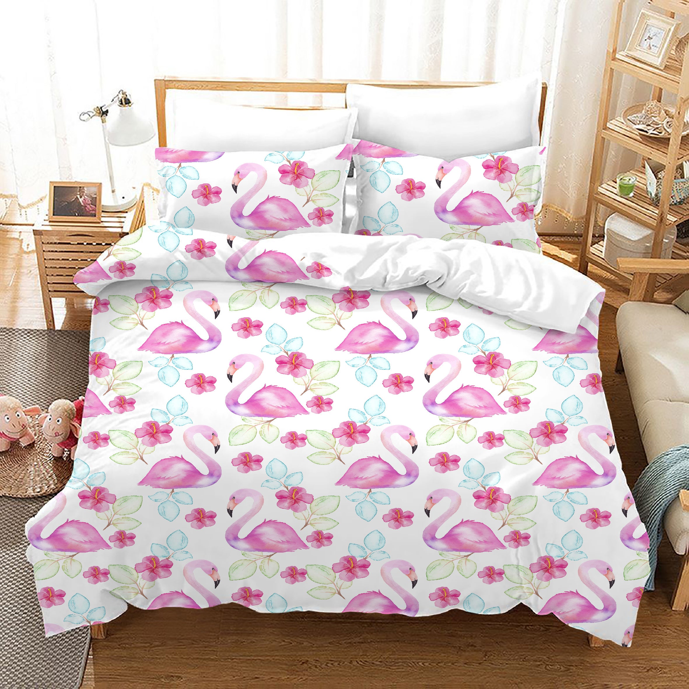 3D Hand Drawn Pink Animal Flamingo Quilt Cover Set Bedding Set Duvet Cover Pillowcases 157