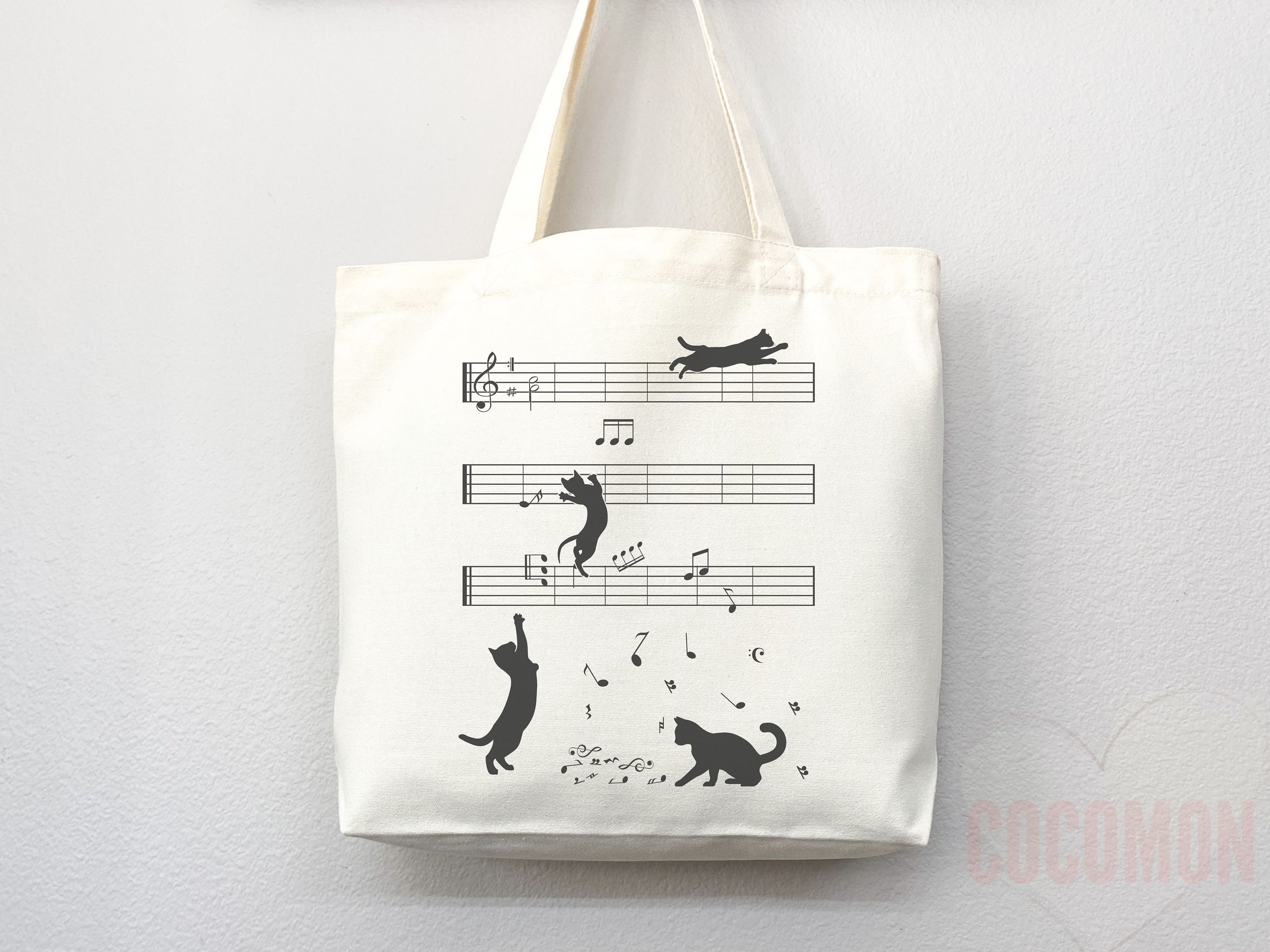 Cat Tote Bag Music Lover Tote Bag Cat Lover Gift Bag Cute Cat Gift For Mom Cute Canvas Tote Bag Animal Lover Gift Aesthetic Tote Shopper Bag