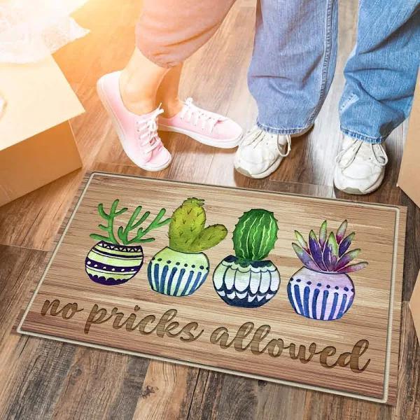 No Pricks Allowed Four Cactus Pots Flower Doormat Indoor And Outdoor Mat Entrance Rug Sweet Home Decor Closing Gift Gift For Friend Family Flower Lovers Gift Idea