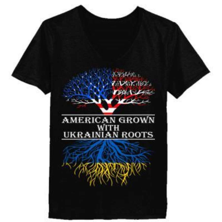 AGR American Grown With Ukrainian Roots – Ladies’ V-Neck T-Shirt