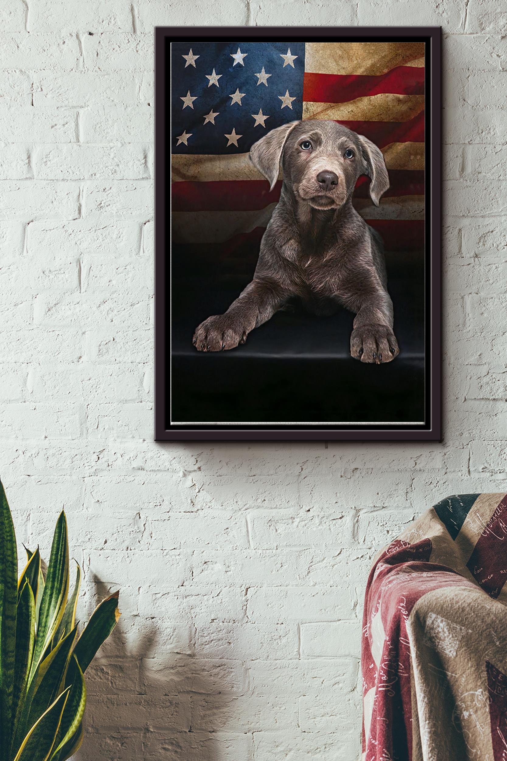 American Dog Poster – Animal Wall Art – Gift For Dog Lover, American, Dog Foster, Puppy Lover Framed Matte Canvas