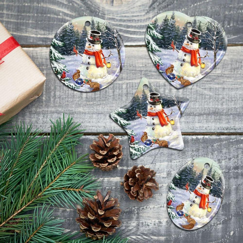 Lovely Snowman Ceramic Ornament Christmas Home Decor