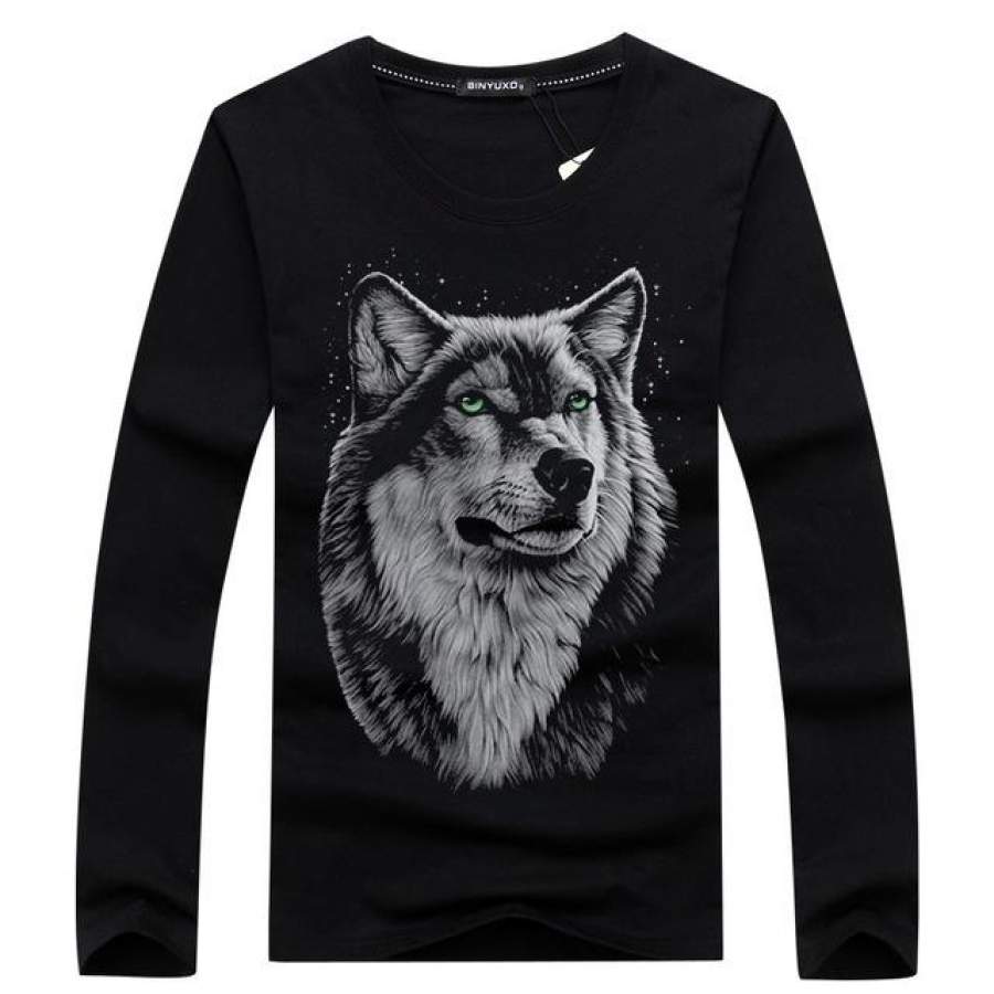 3D Wolf Printed Casual Long Sleeve T-shirt Autumn Spring T Shirt For Men