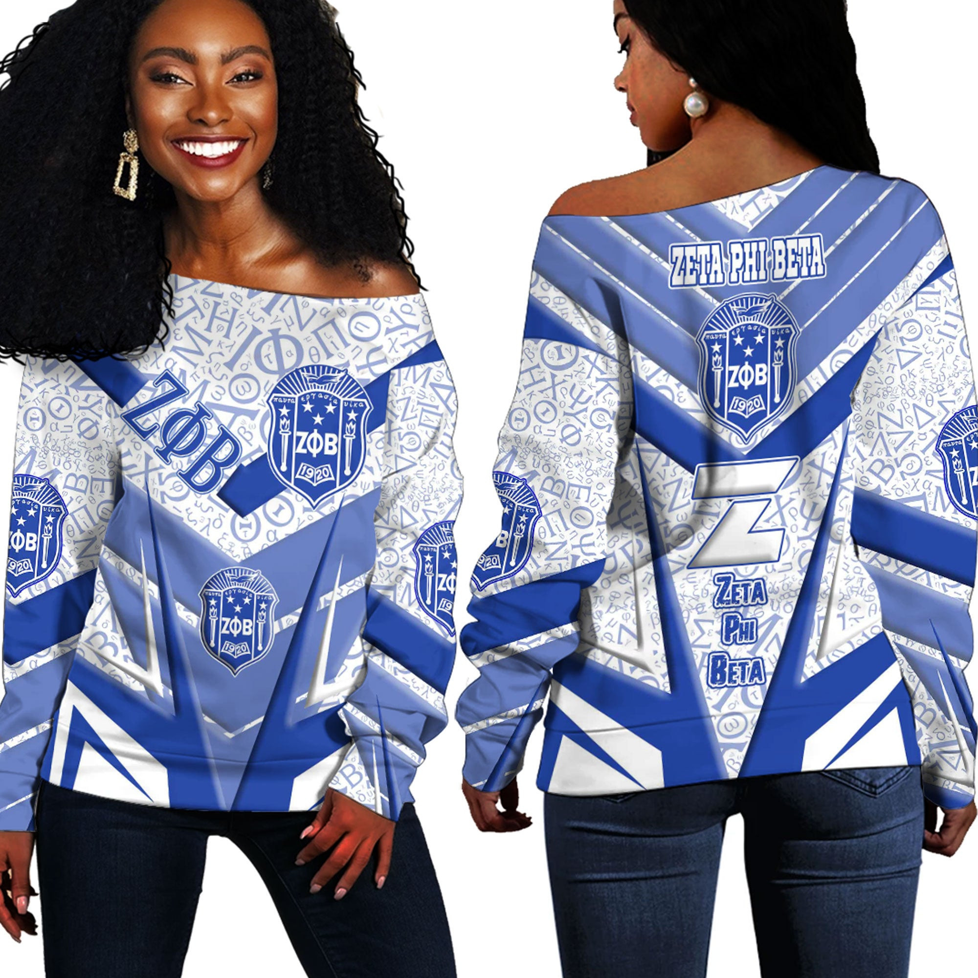 Africa Zone Clothing – Zeta Phi Beta Sporty Style Off Shoulder Sweaters A35