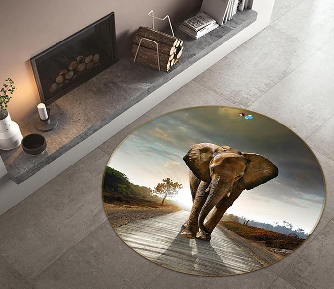 3D Backlight Elephant 047 Round Rug – Round Carpet Home Decor