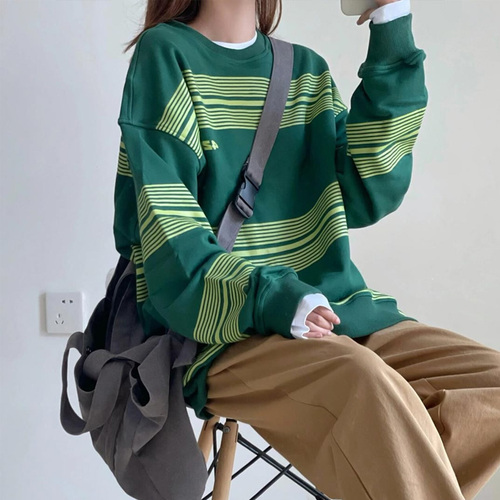 autumn Hoodies Stripe thin Sweatshirt Streetwear Women Harajuku Oversized Pullovers Korean Fashion cotton Long Sleeve black Tops alx