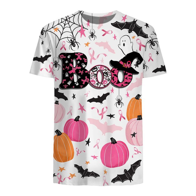 Happy Halloween Bee Boo Breast Cancer Awareness 3D All Over Printed Shirt