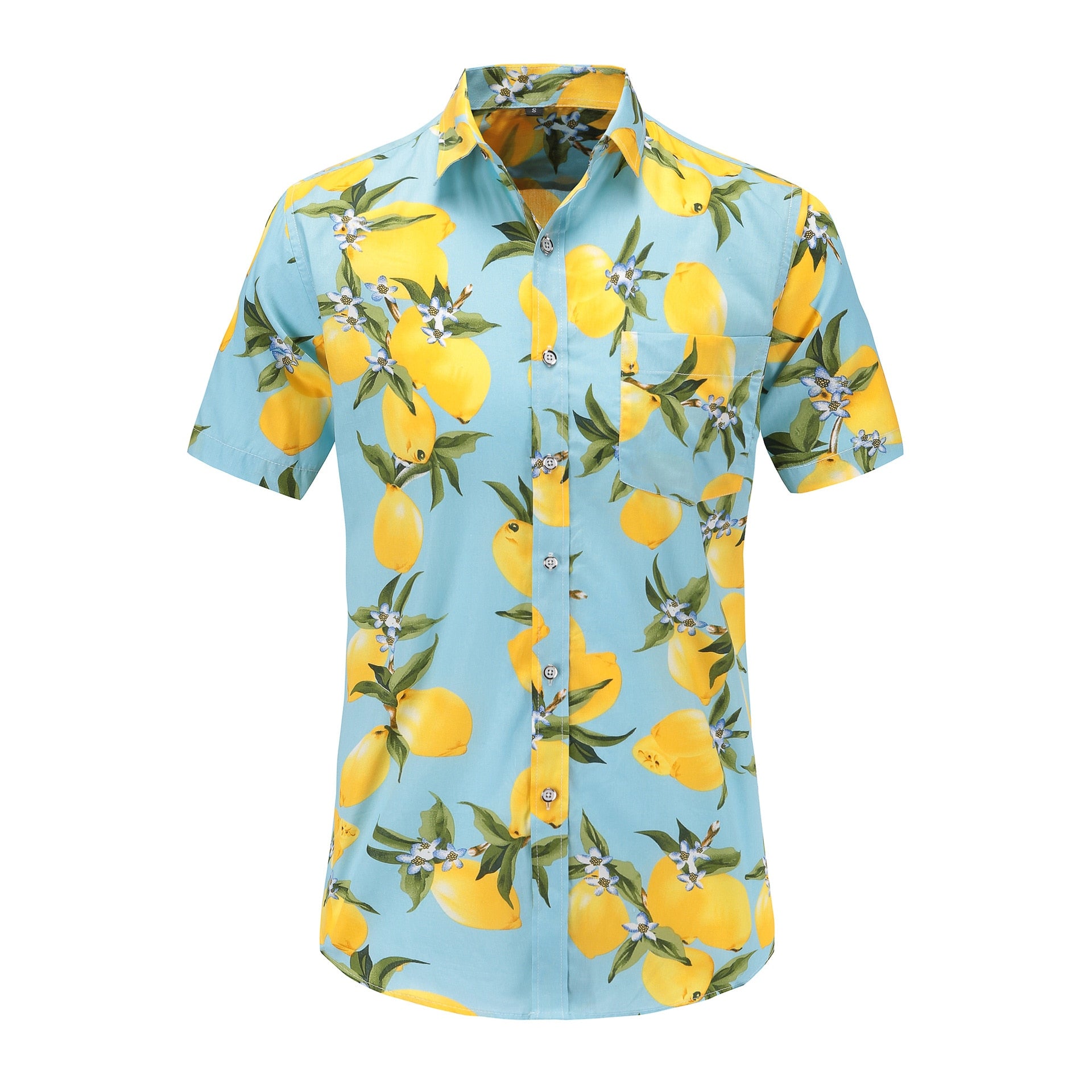 Summer Beach Hawaii Casual Shirts Men Fashion Lemon Printed Short Sleeve Shirt Ha6968