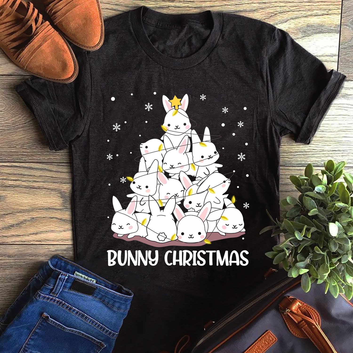 Bunny Christmas Tree Graphic Unisex T Shirt, Sweatshirt, Hoodie Size S – 5XL