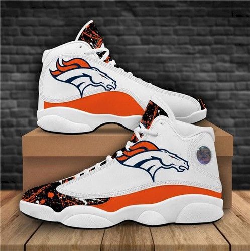 Women Denver Broncos Air Jordan 13 High Top Leather Sneakers 001