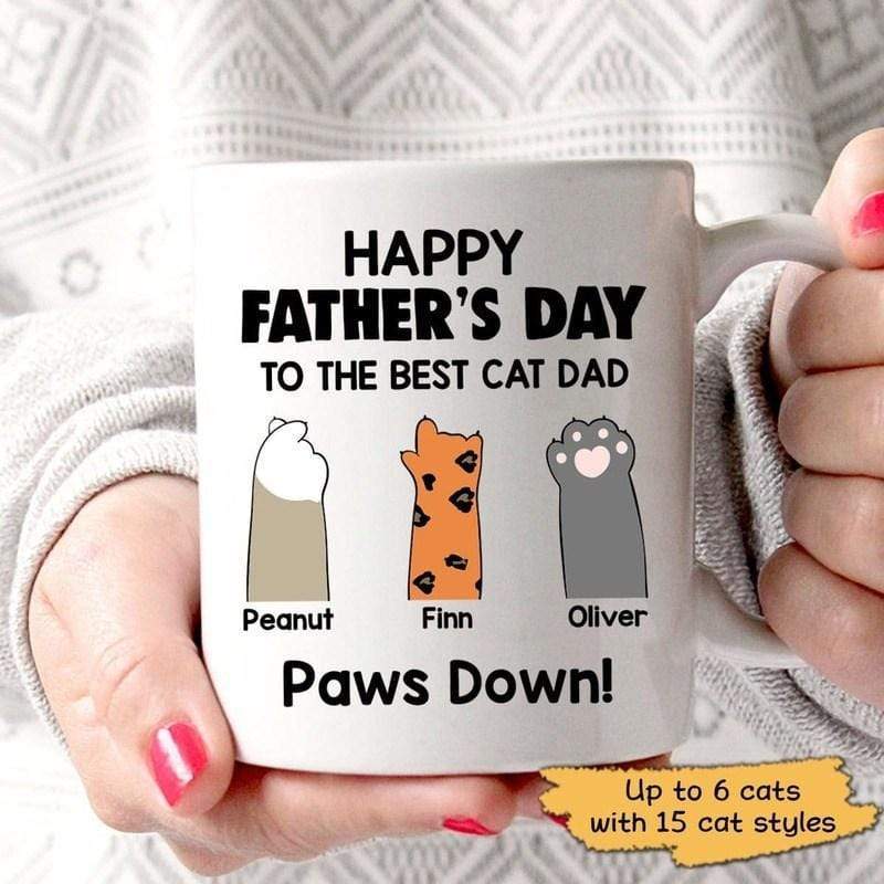 Happy Father’S Day Cat Dad Paws Down Personalized Cat Dad Coffee Mug