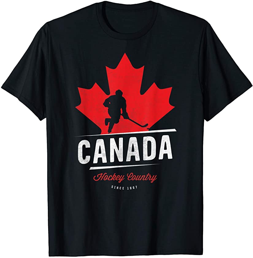 Canada Hockey Shirt Maple Leaf Ice Hockey Player Vintage T-Shirt