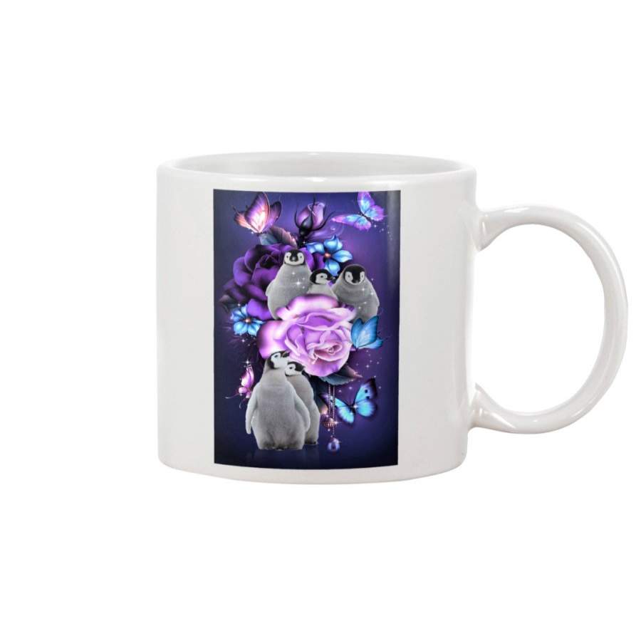 Penguin Magical Violet Flowers Mug