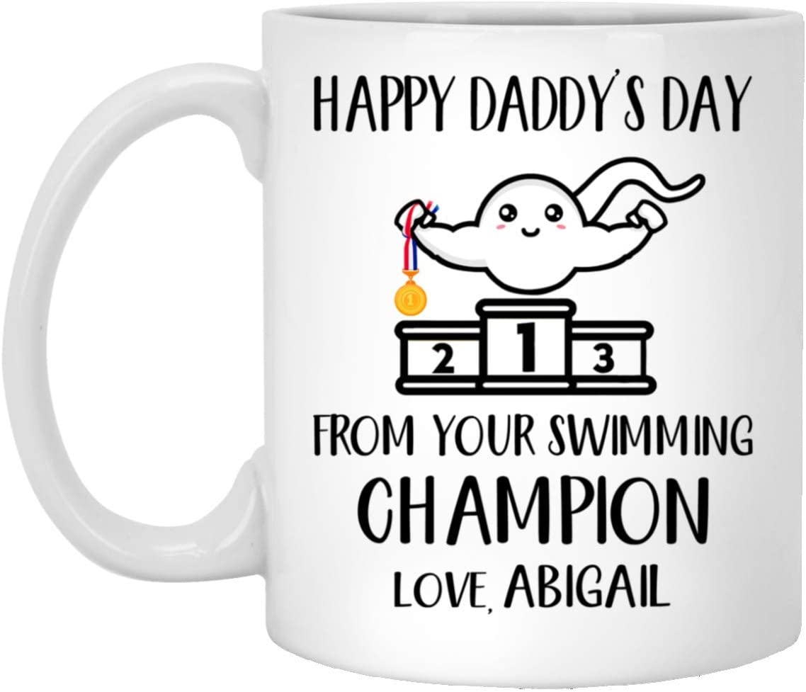 Personalized Custom Name Swimming Champion Happy Daddy’S Day Swimmer White Ceramic Coffee Tea Mug 11-15 Oz Cup For Men Women 15Oz