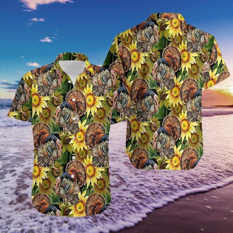 High Quality Hawaii Aloha Shirts Sunflower Turkeys Thanksgiving Ha39481